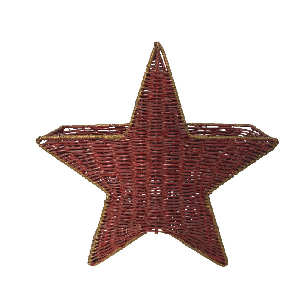Vintage Red Wicker Star Shaped Basket Floral Arrangement Pocket Wall Table Decor